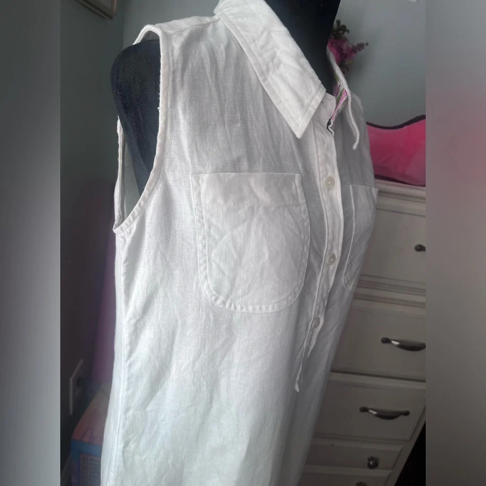 Spartina 449 Pearl White Belted Eliza Sleeveless Linen Shirt Dress • Size S